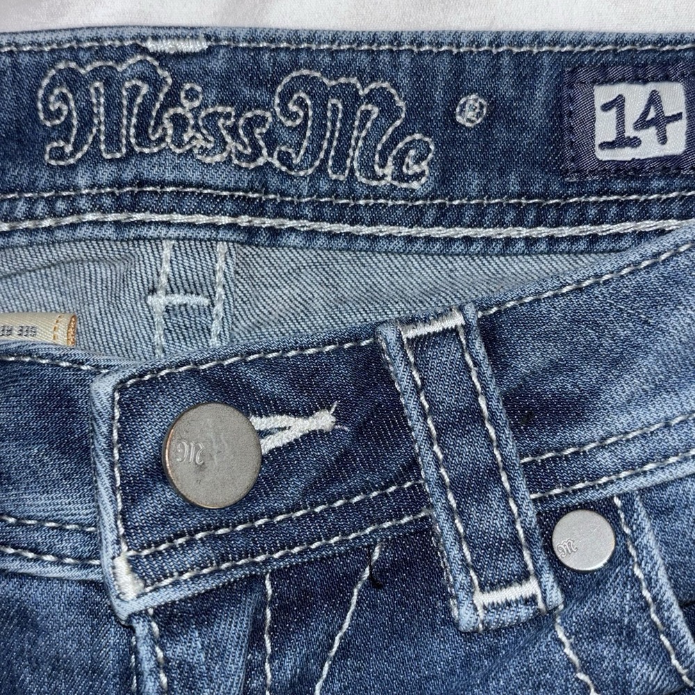 Miss Me Girls Denim Skinny Jeans Size 14‎ Raw Hem Mid Rise Medium Wash - Picture 3 of 7